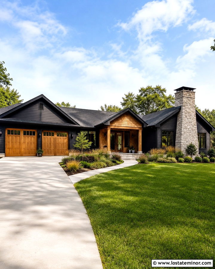 Soft Black Ranch House With Cedar Shake Accents - 30 Soft Black House Design With Cedar Shake Ideas