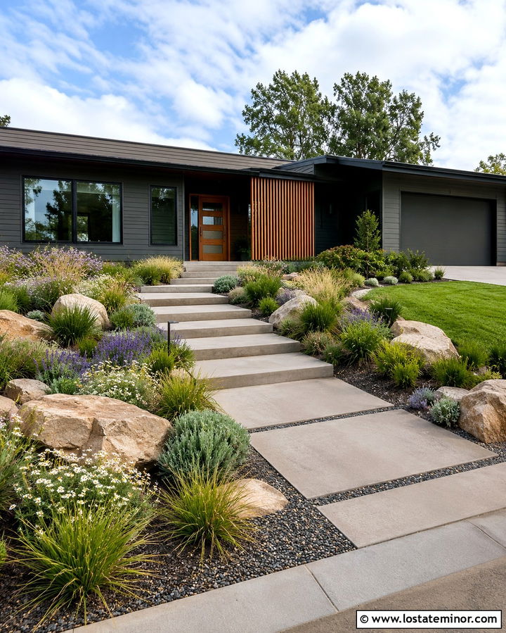 Soft Black Ranch House With Floating Steps - 30 Soft Black House Design With Steps Ideas