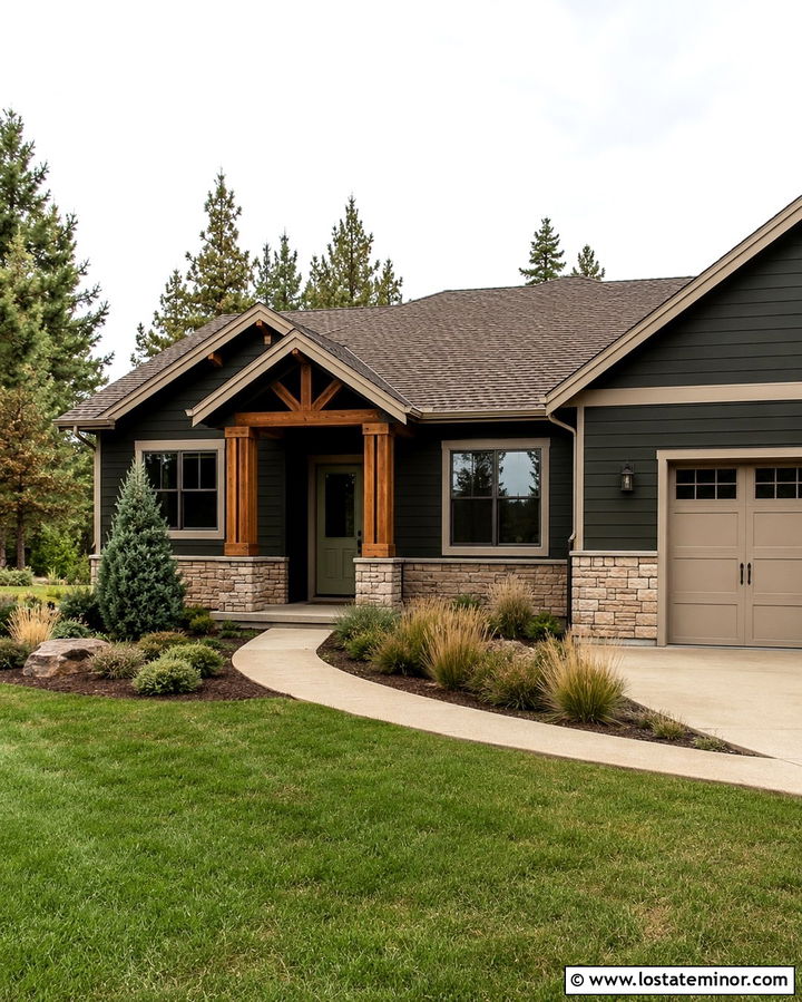 Soft Black Ranch House With Sage Door And Bronze Storm Door - 30 Soft Black House Design With Storm Door Ideas