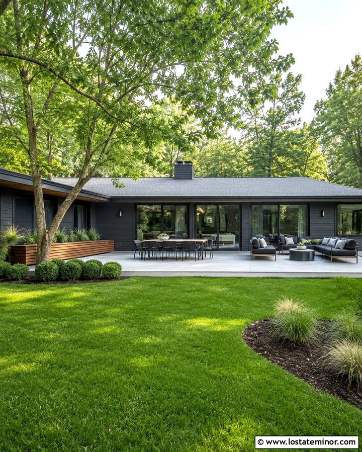 Soft Black Ranch House With Sliding Doors - 30 Soft Black House Design With Backyard Ideas