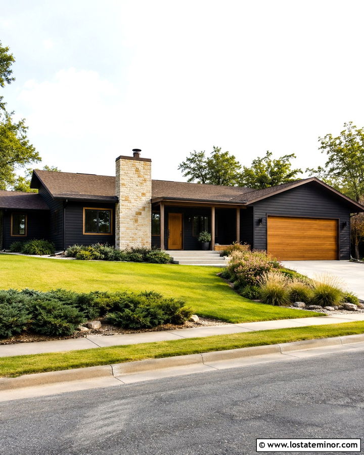 Soft Black Ranch With Limestone Chimney - 30 Soft Black House Design With Chimney Ideas
