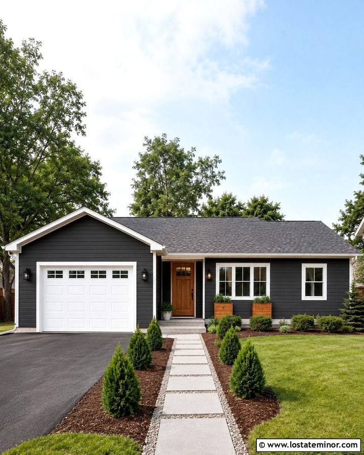 Soft Black Ranch With Simple Roof Shingles - 30 Soft Black House Design With Shingles Ideas