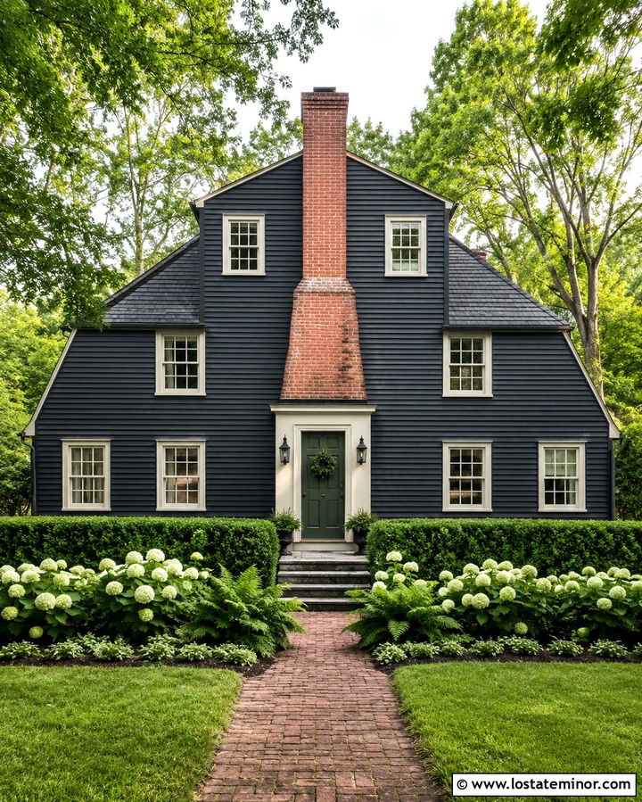 Soft Black Saltbox With Center Chimney - 30 Soft Black House Design With Chimney Ideas