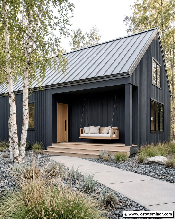 Soft Black Scandinavian House With Minimal Swing - 30 Soft Black House Design With Swing Ideas