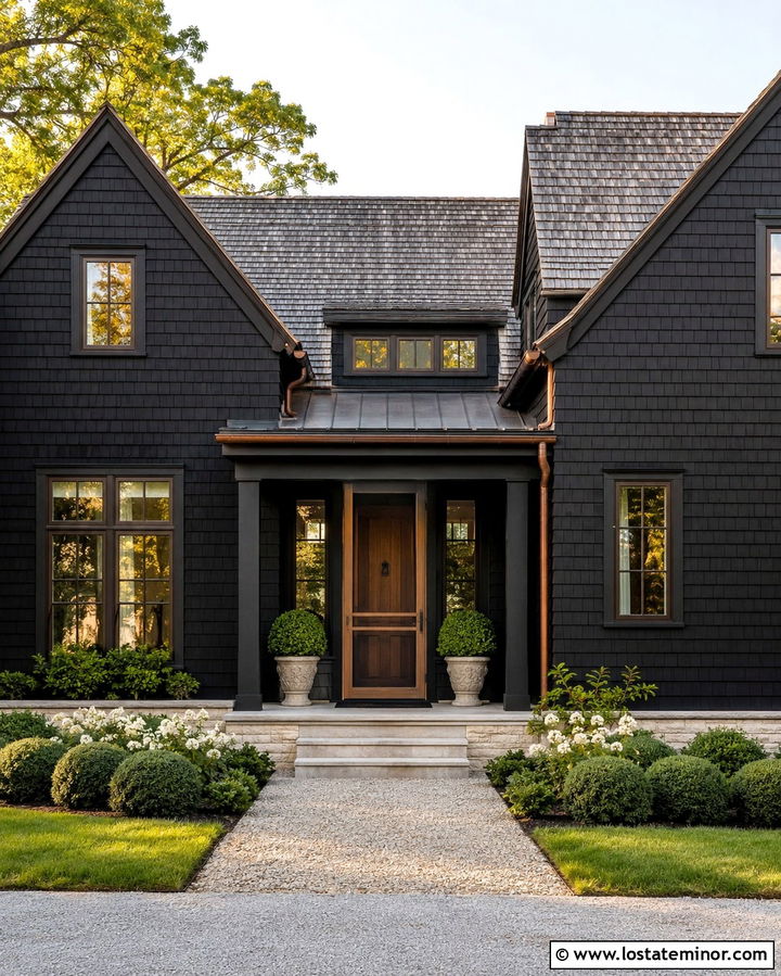 Soft Black Shingle House With Bronze Screen Door - 30 Soft Black House Design With Screen Door Ideas