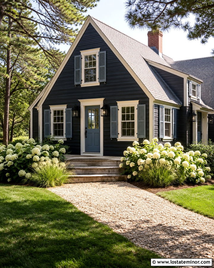 Soft Black Siding With A Blue Front Door - 30 Soft Black House Design With Siding Ideas