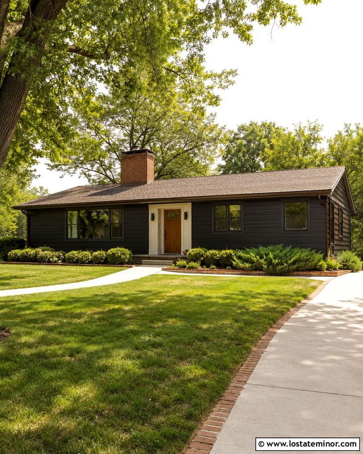 Soft Black Siding With A Brick Chimney - 30 Soft Black House Design With Siding Ideas