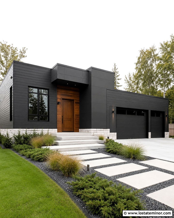 Soft Black Siding With A Flat Roof - 30 Soft Black House Design With Siding Ideas