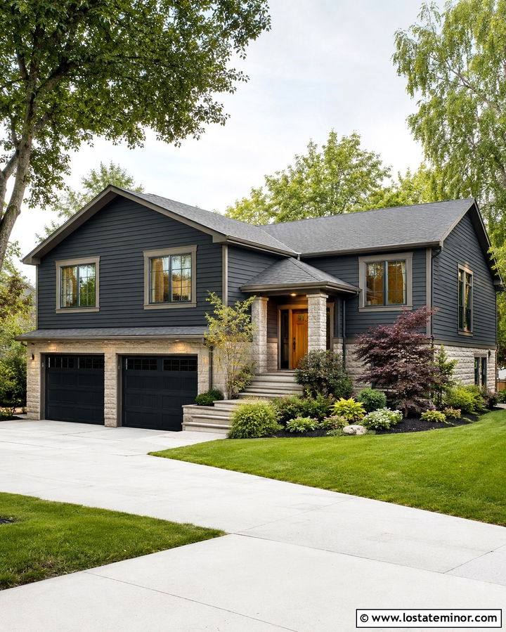 Soft Black Siding With A Gray Roof - 30 Soft Black House Design With Siding Ideas