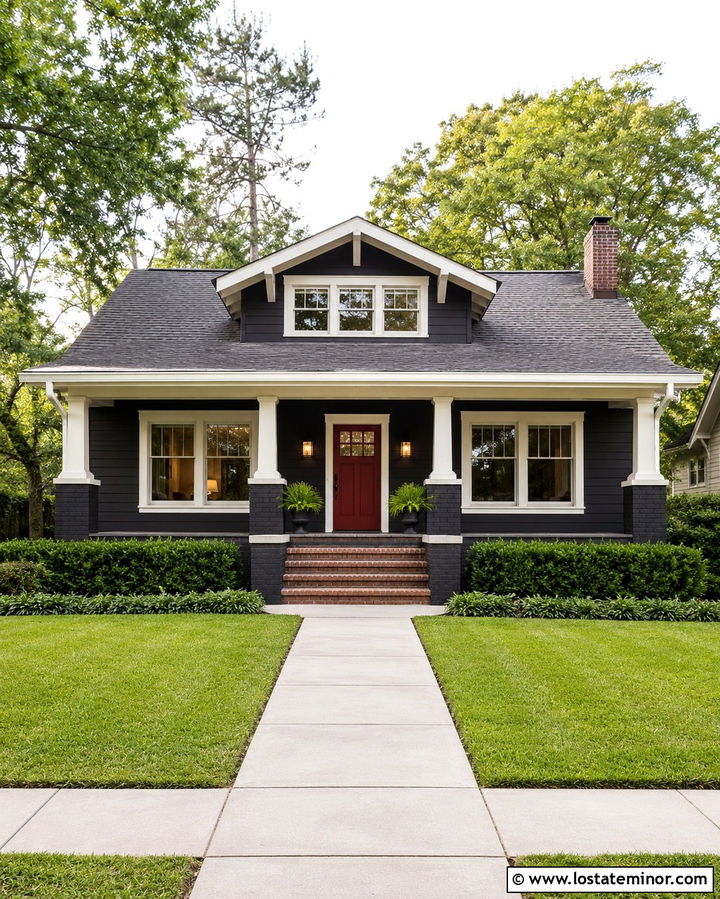 Soft Black Siding With A Red Front Door - 30 Soft Black House Design With Siding Ideas