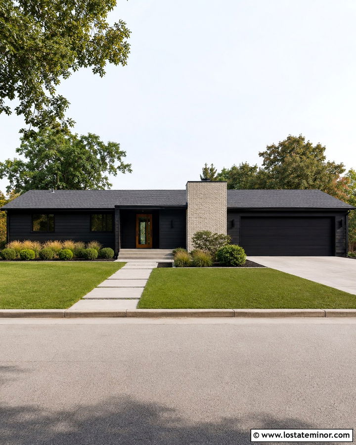 Soft Black Siding With A Wood Front Door - 30 Soft Black House Design With Siding Ideas