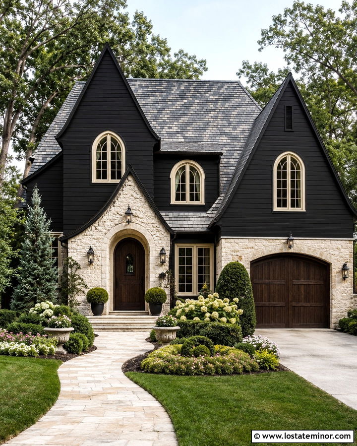 Soft Black Siding With Arched Windows - 30 Soft Black House Design With Siding Ideas