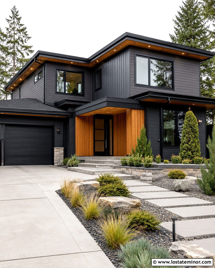 Soft Black Siding With Black Trim - 30 Soft Black House Design With Siding Ideas