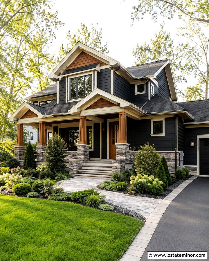 Soft Black Siding With Cedar Accents - 30 Soft Black House Design With Siding Ideas