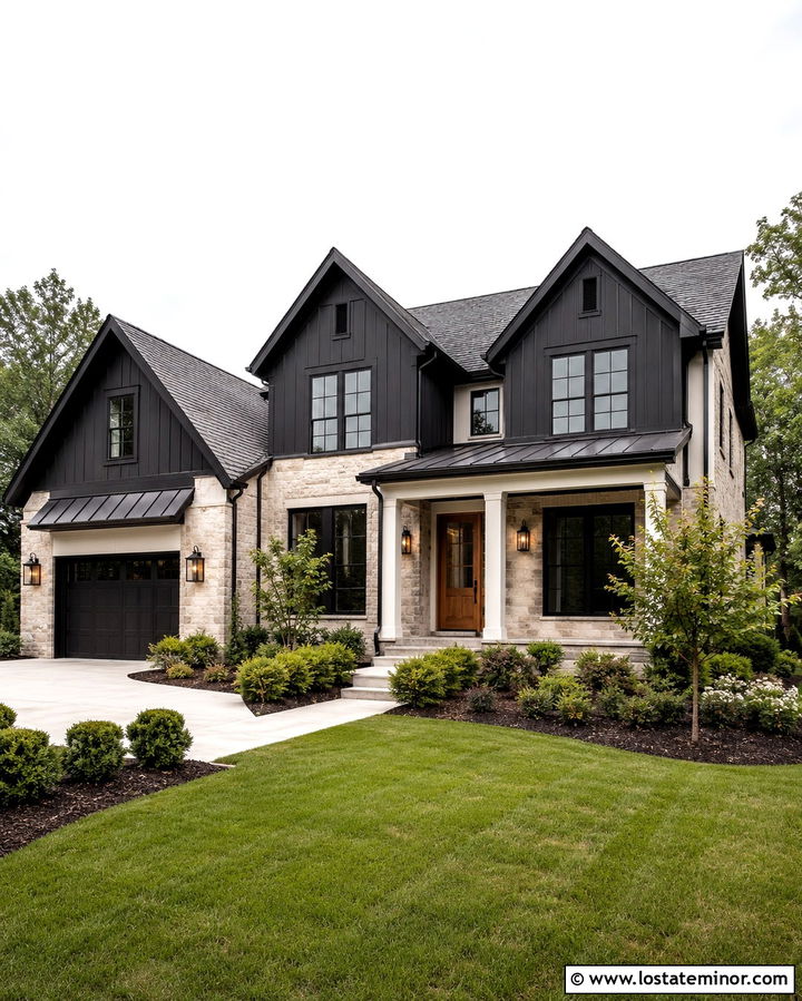 Soft Black Siding With Light Brick - 30 Soft Black House Design With Siding Ideas