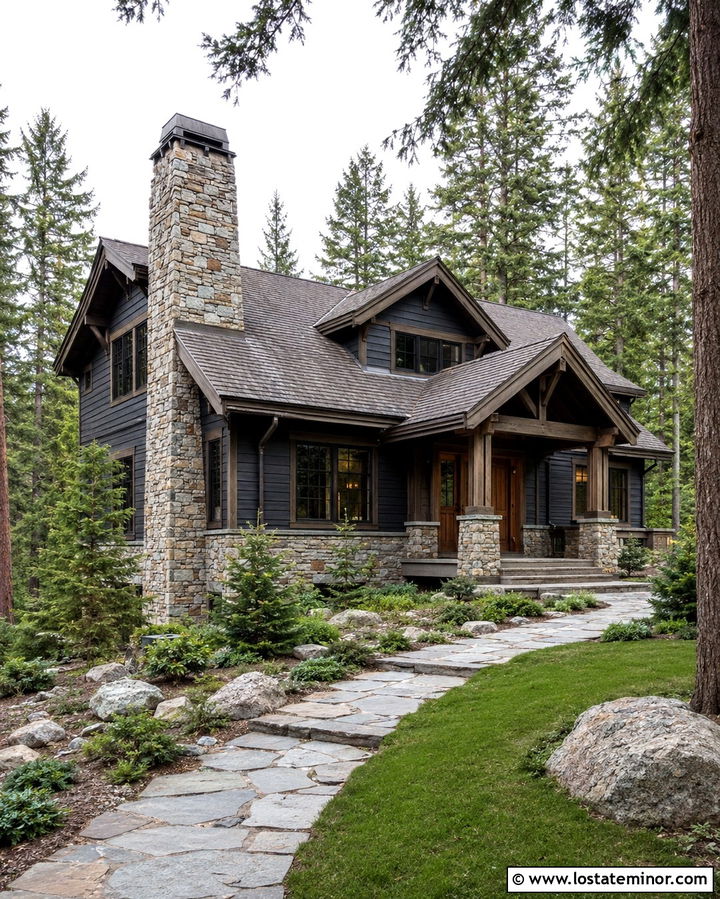 Soft Black Siding With Natural Stone - 30 Soft Black House Design With Siding Ideas