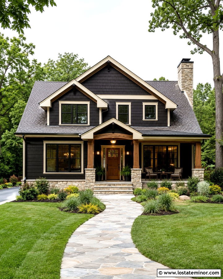 Soft Black Siding With Shake Gables - 30 Soft Black House Design With Siding Ideas