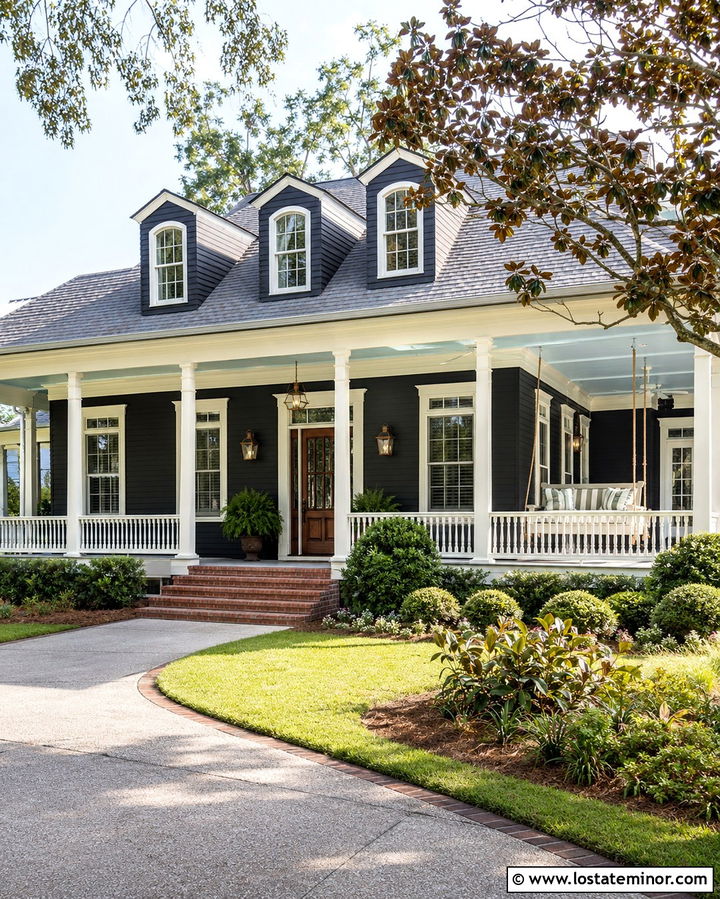Soft Black Southern House With Wraparound Daybed - 30 Soft Black House Design With Daybed Ideas