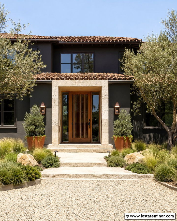 Soft Black Stucco House With Wood Screen Door - 30 Soft Black House Design With Screen Door Ideas