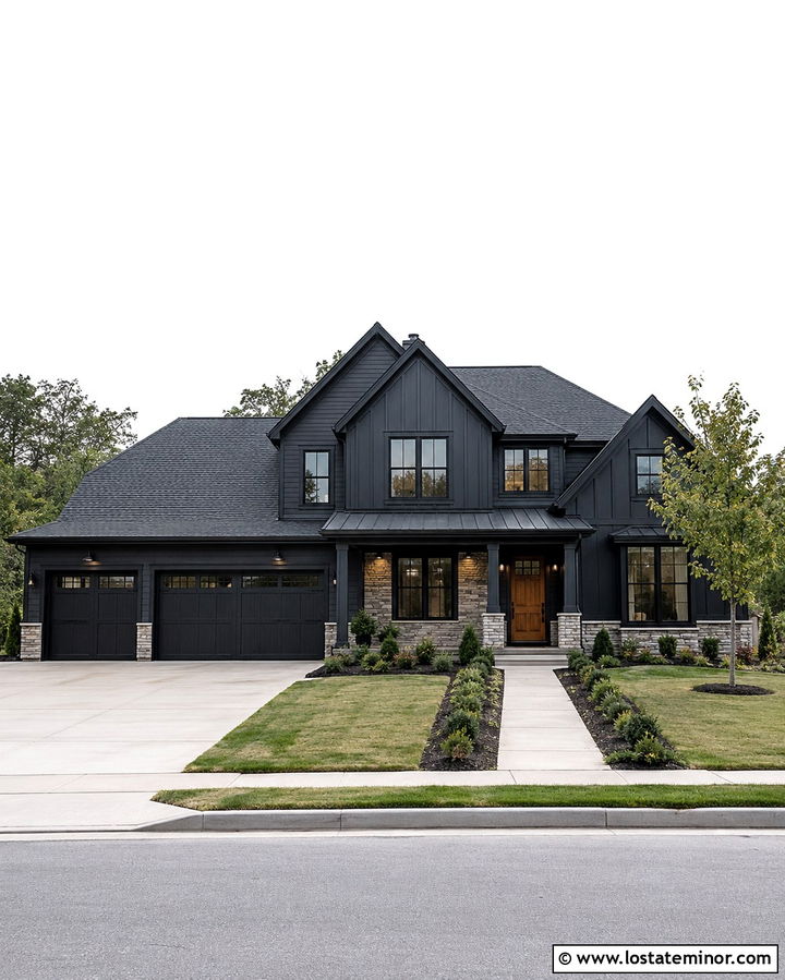 Soft Black Suburban House With Multiple Gables - 30 Soft Black House Design With Gables Ideas