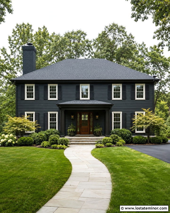 Soft Black Traditional House With Matching Chimney - 30 Soft Black House Design With Chimney Ideas
