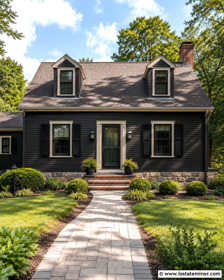 Soft Black Traditional House With Mid View Storm Door - 30 Soft Black House Design With Storm Door Ideas