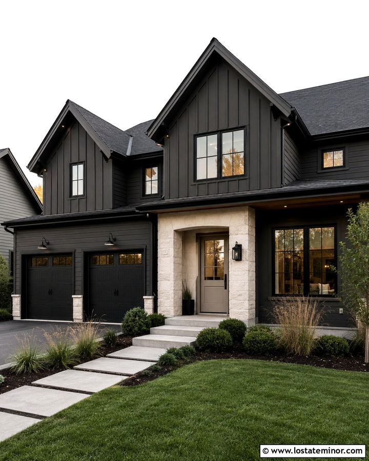 Soft Black Transitional House With Greige Dutch Door - 30 Soft Black House Design With Dutch Door Ideas