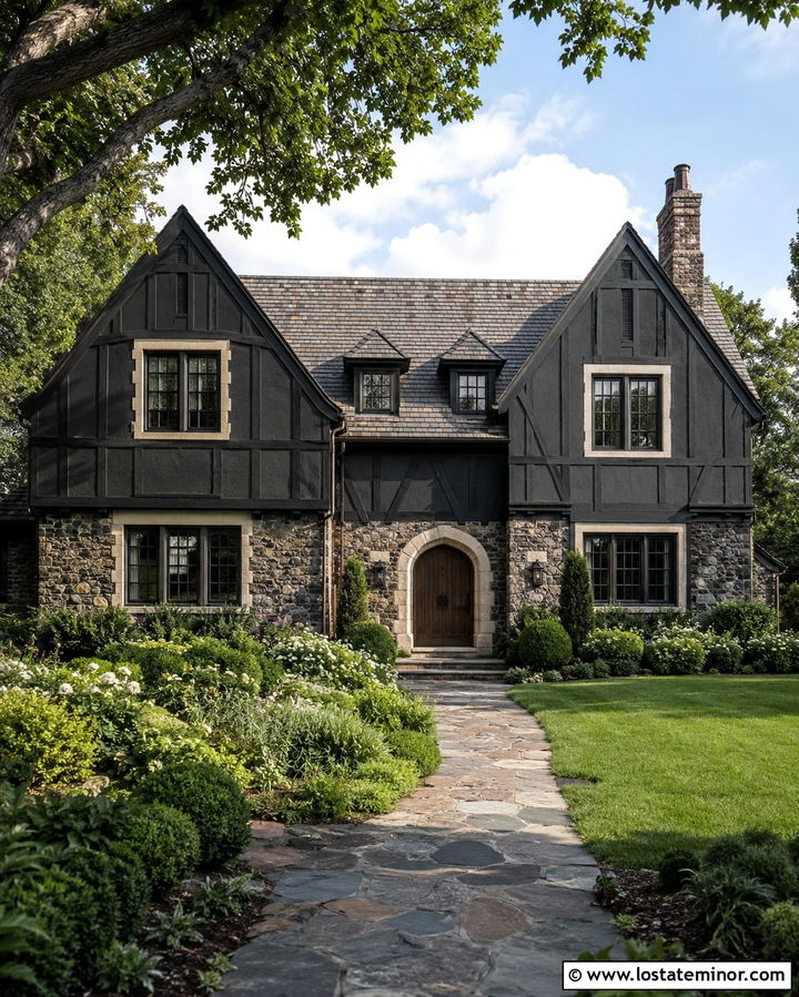 Soft Black Tudor House With Hipped Dormers - 30 Soft Black House Design With Dormers Ideas