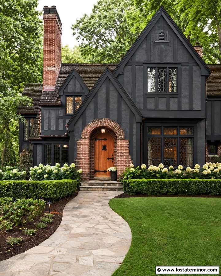 Soft Black Tudor With Leaded Window Frames - 30 Soft Black House Design With Window Frames Ideas