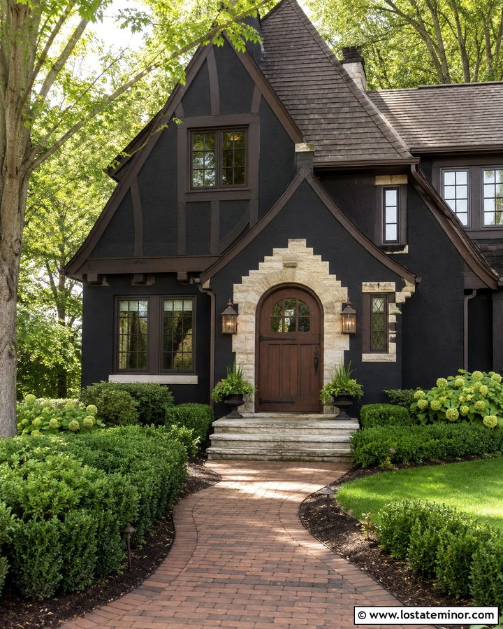 Soft Black Tudor With Walnut Dutch Door - 30 Soft Black House Design With Dutch Door Ideas