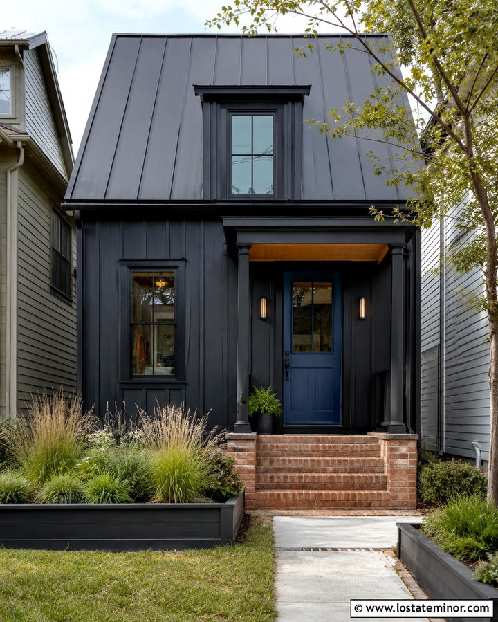 Soft Black Urban House With Cobalt Dutch Door - 30 Soft Black House Design With Dutch Door Ideas