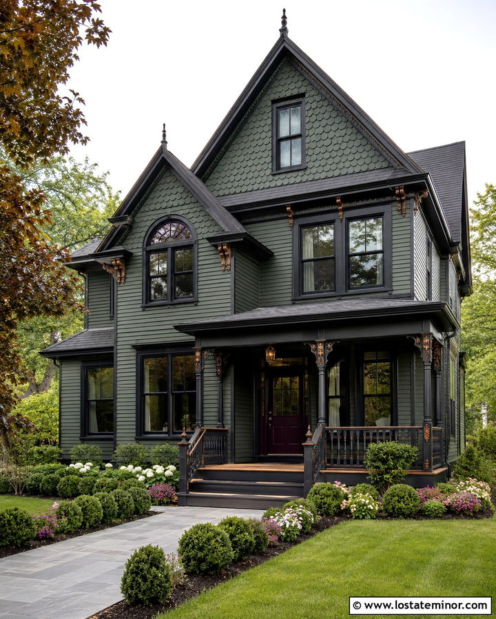 Soft Black Victorian With Detailed Window Trim - 30 Soft Black House Design With Window Frames Ideas