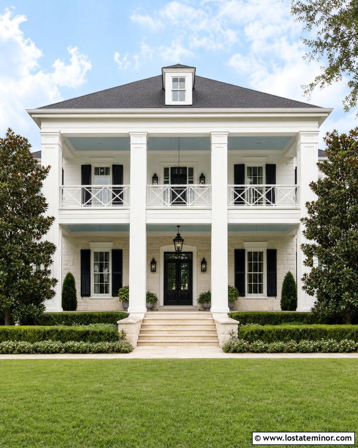 Southern Stone House With Double Porch Columns - 30 Stone House Design With Porch Columns Ideas