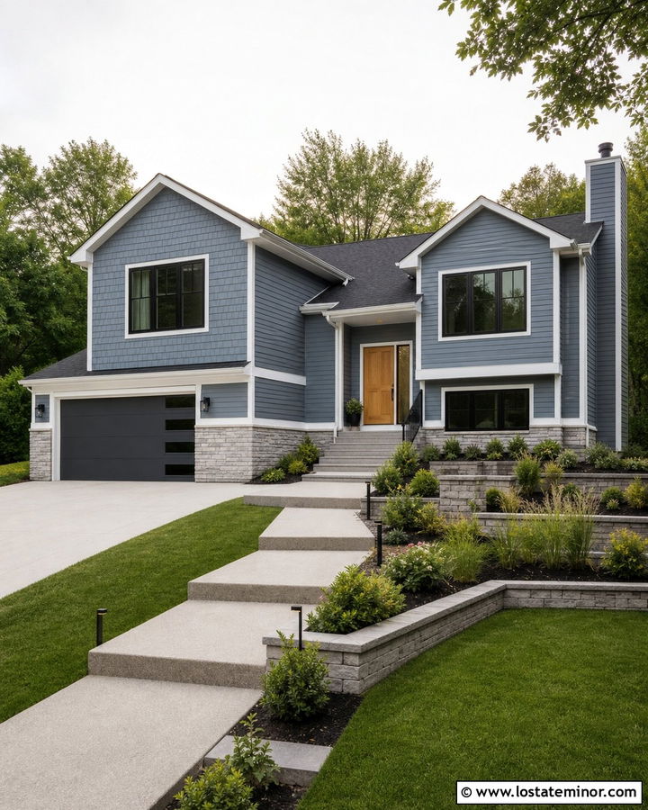 Split Level House With Stone And Shingles - 30 Stone House Design With Shingles Ideas