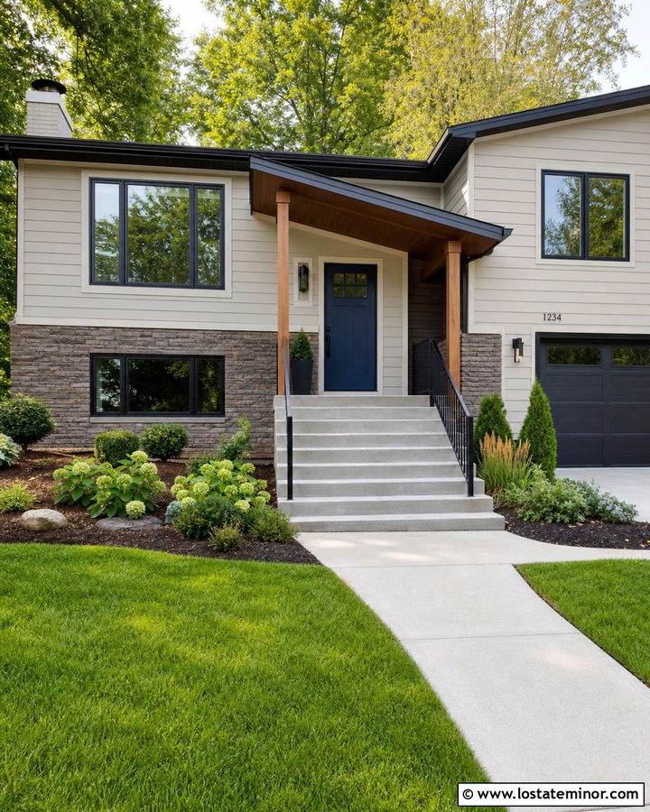 Split Level Stone House With Entry Porch - 30 Stone House Design With Front Porch Ideas