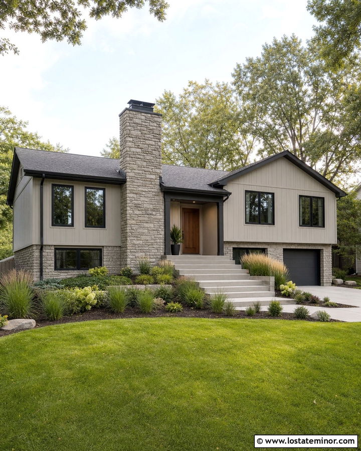 Split Level Stone House With Updated Chimney - 30 Stone House Design With Chimney Ideas