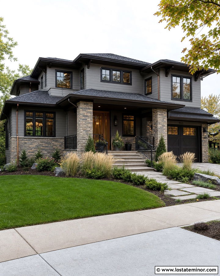 Stacked Stone House With Bronze Trim - 30 Stone House Design With Trim Ideas