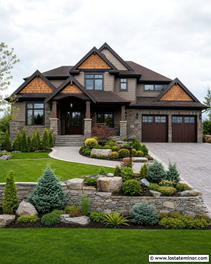 Stacked Stone House With Cedar Shake Peaks - 30 Stone House Design With Cedar Shake Ideas