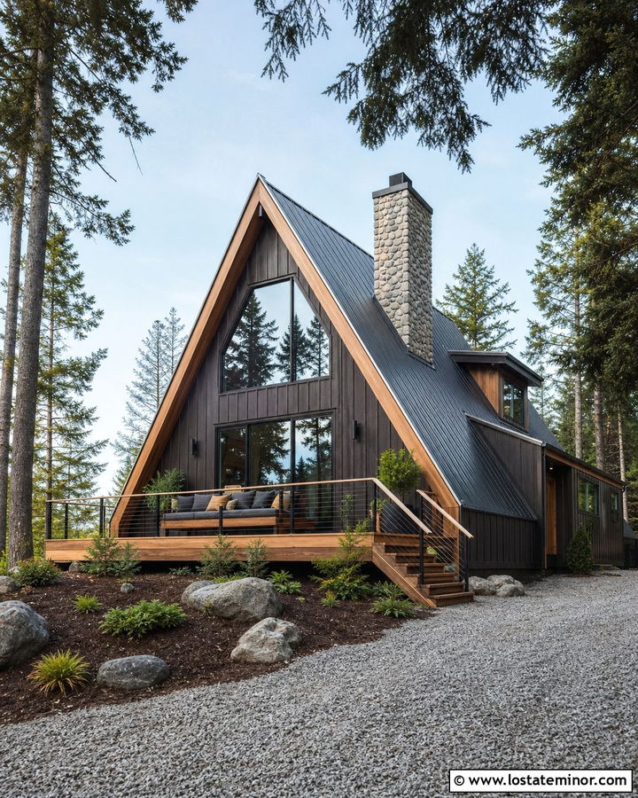 Stone A Frame House With Deck Daybed - 30 Stone House Design With Daybed Ideas