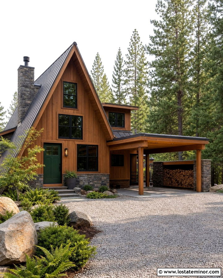 Stone A Frame House With Side Carport - 30 Stone House Design With Carport Ideas