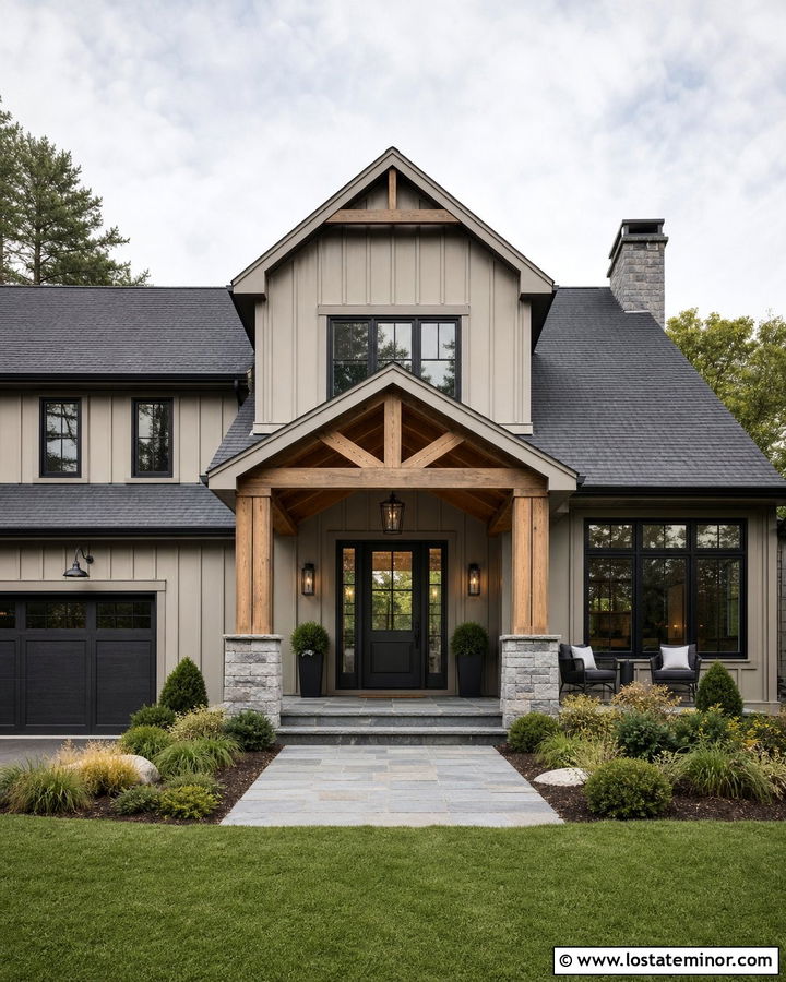 Stone And Board And Batten House With Front Porch - 30 Stone House Design With Front Porch Ideas