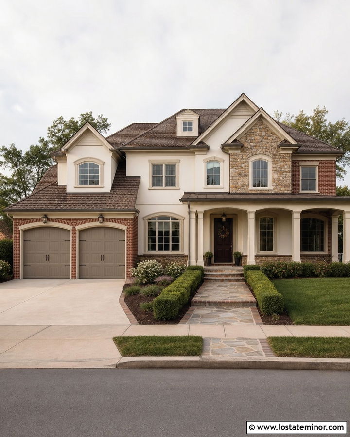 Stone And Brick House With Cream Trim - 30 Stone House Design With Trim Ideas
