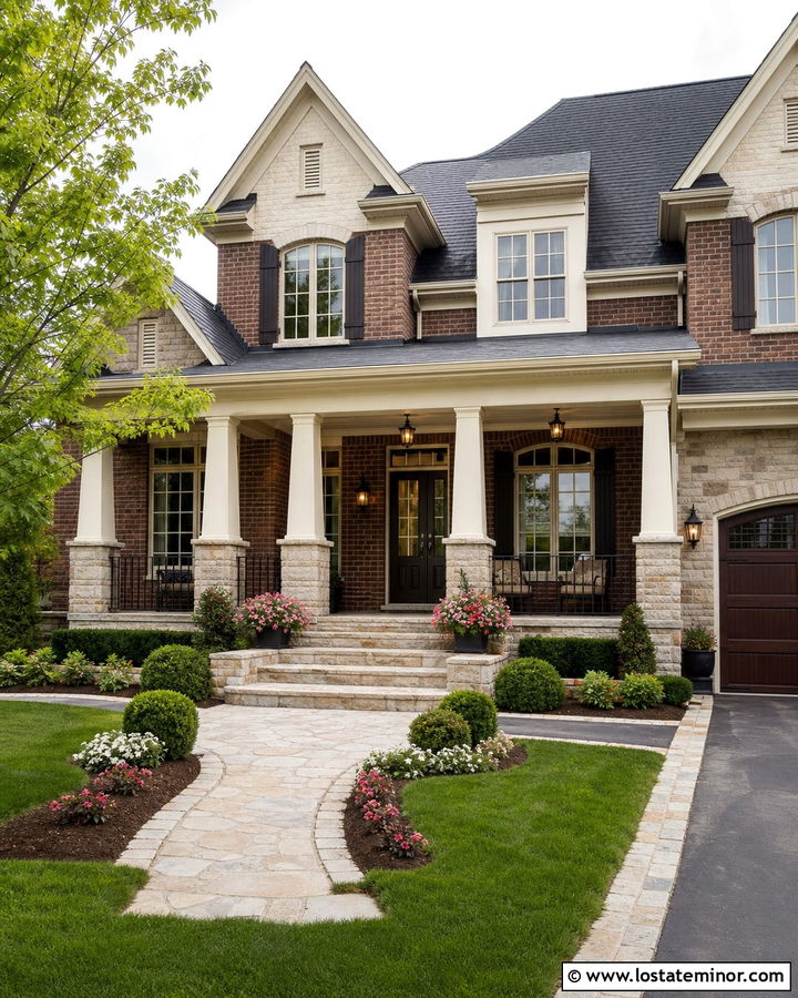 Stone And Brick House With Front Porch - 30 Stone House Design With Front Porch Ideas