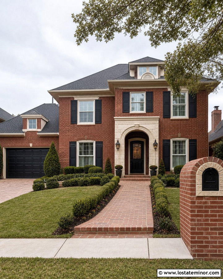 Stone And Brick Traditional House With Black Mailbox - 30 Stone House Design With Mailbox Ideas