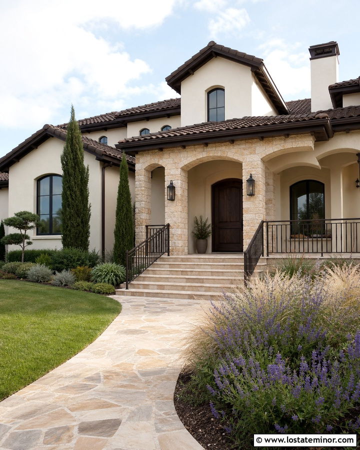 Stone And Stucco House With Arched Front Porch - 30 Stone House Design With Front Porch Ideas