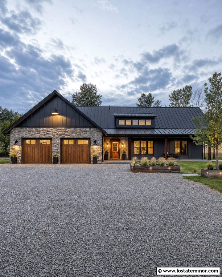 Stone Barndominium With Barn Light Fixtures - 30 Stone House Design With Lighting Ideas