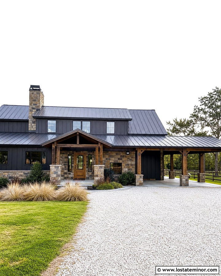 Stone Barndominium With Two Car Carport - 30 Stone House Design With Carport Ideas
