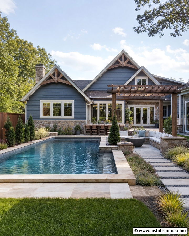 Stone Bungalow With Compact Pool - 30 Stone House Design With Swimming Pool Ideas