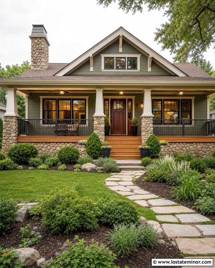 Stone Bungalow With Front Deck - 30 Stone House Design With Deck Ideas