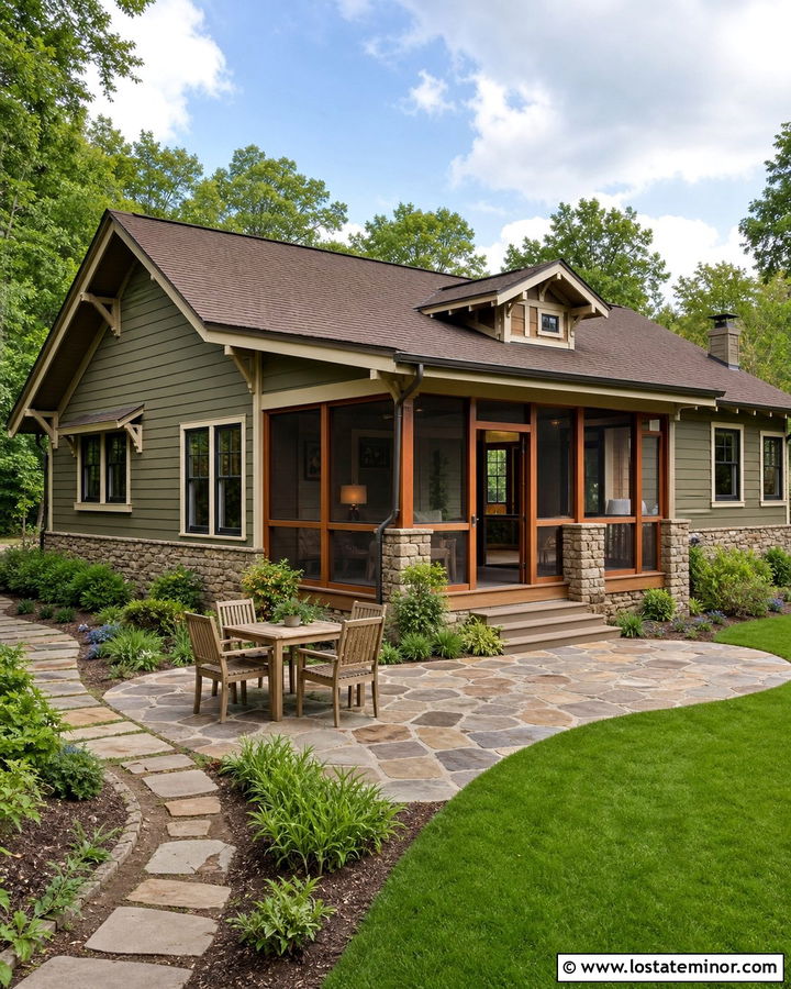 Stone Bungalow With Screened Porch - 30 Stone House Design With Backyard Ideas